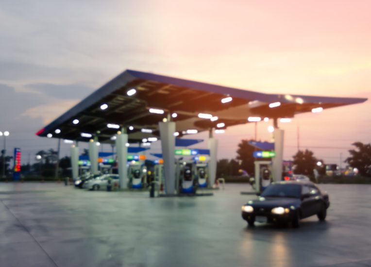 twilight fueling station,Out of focus background